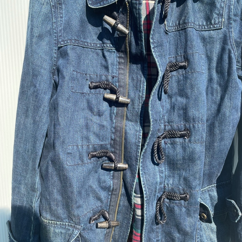LRL Lauren Jeans Co. Ralph Lauren blue denim toggle jacket detachable hood S wmn - Picture 3 of 8